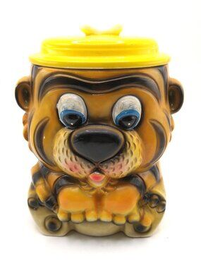 Vintage 1960's Brinn's Kitsch Tiger Ceramic Cookie Jar Made in Japan Mid Century